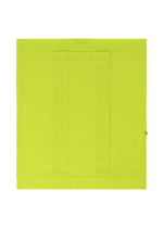 The FLAT TUCK T by 132 5. ISSEY MIYAKE is a square, bright yellow-green envelope with a center rectangular flap and right-side circular clasp, making a striking impression against the white background.
