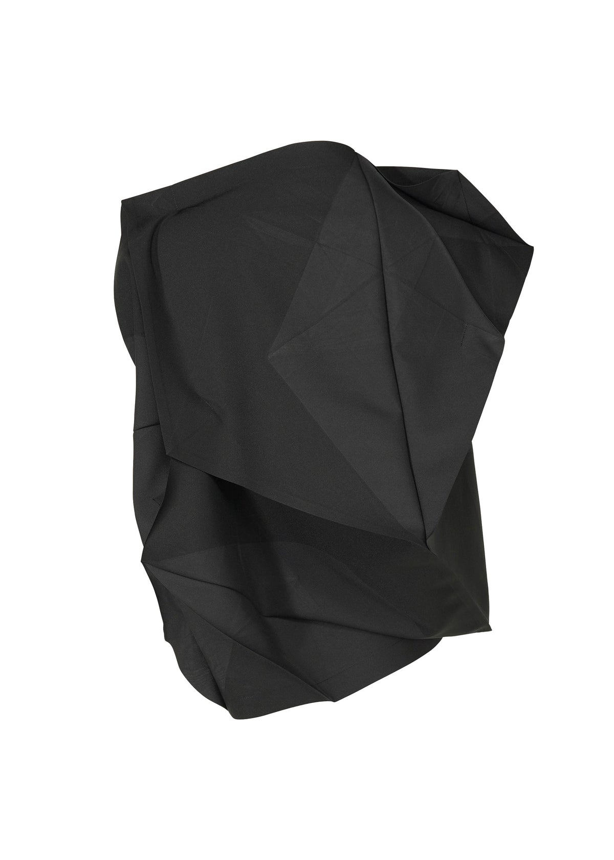 NO.17 PRINT by 132 5. ISSEY MIYAKE features a black, geometric abstract sculpture with sharp, angular folds and edges, reminiscent of a folding structure, set against a plain white background. view 3 of 9