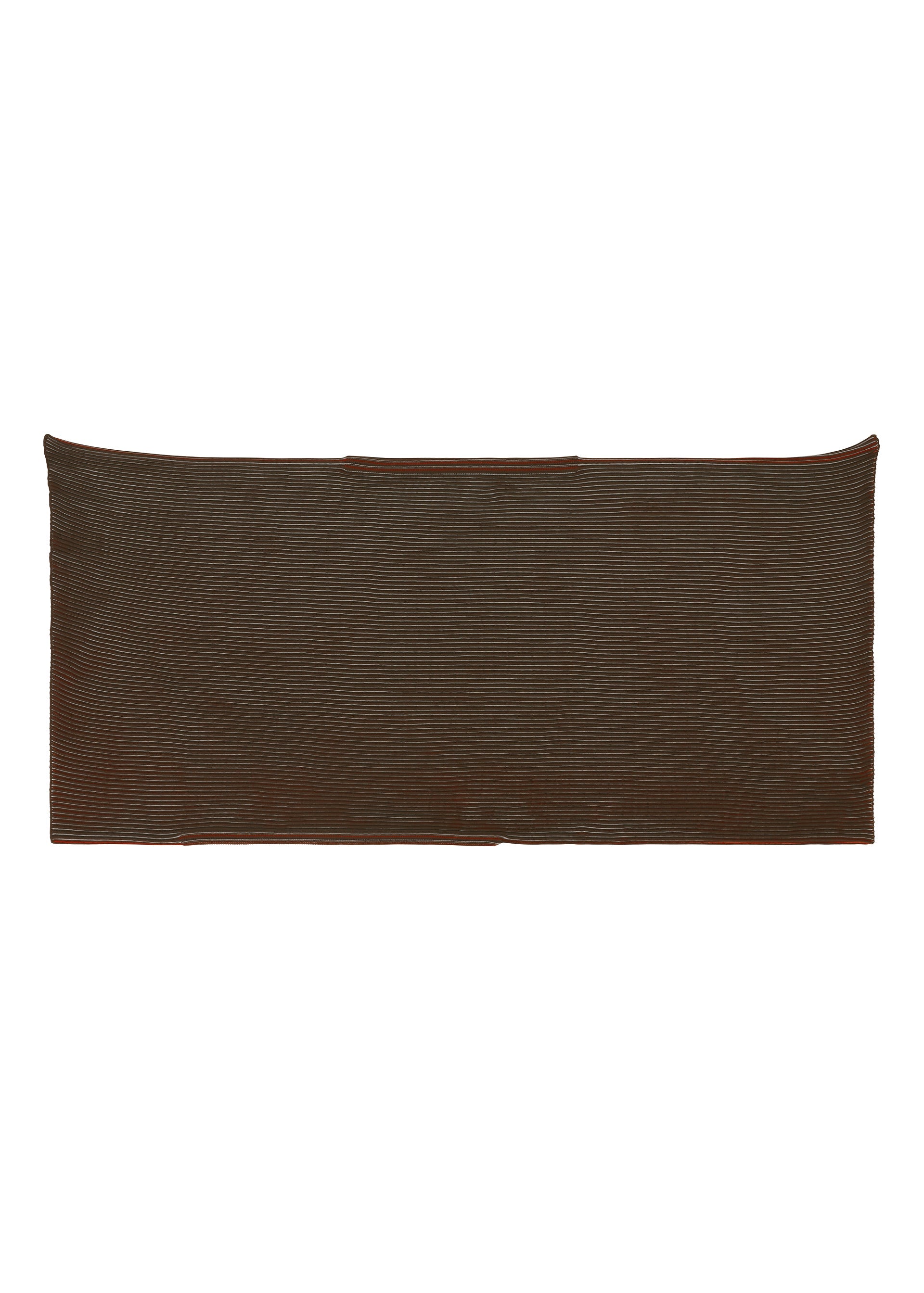 Zoomed view The FACET KNIT by 132 5. ISSEY MIYAKE is a dark brown rectangular bamboo placemat with thin horizontal slats and subtly curved edges, offering pattern depth as it rests flat against a white background.