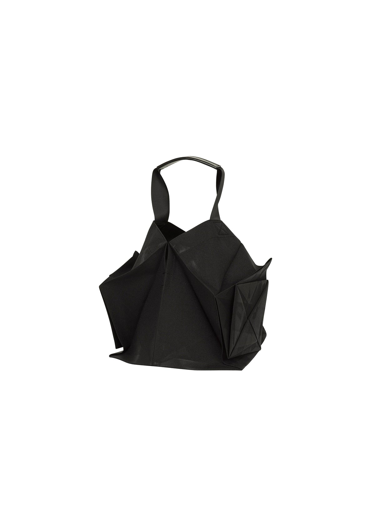 The No.1-BG by 132 5. ISSEY MIYAKE is a black, geometric sculptural folding bag featuring angular folded shapes and a single top handle, shown against a white background. view 1 of 7