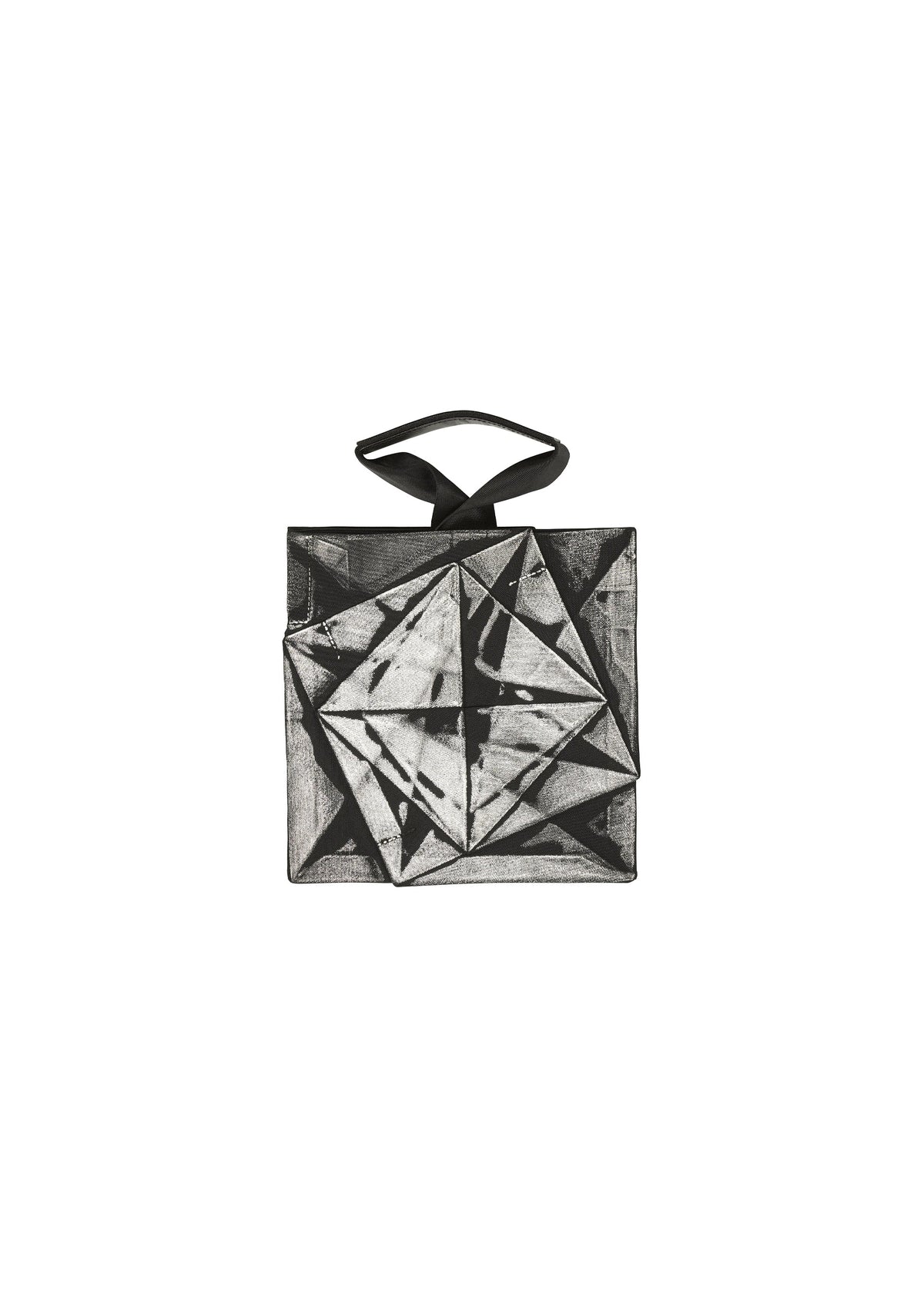The No.1-BG by 132 5. ISSEY MIYAKE is a black and white geometric folding bag with origami-inspired angular folds and two short top handles, displayed on a plain white background. view 4 of 7