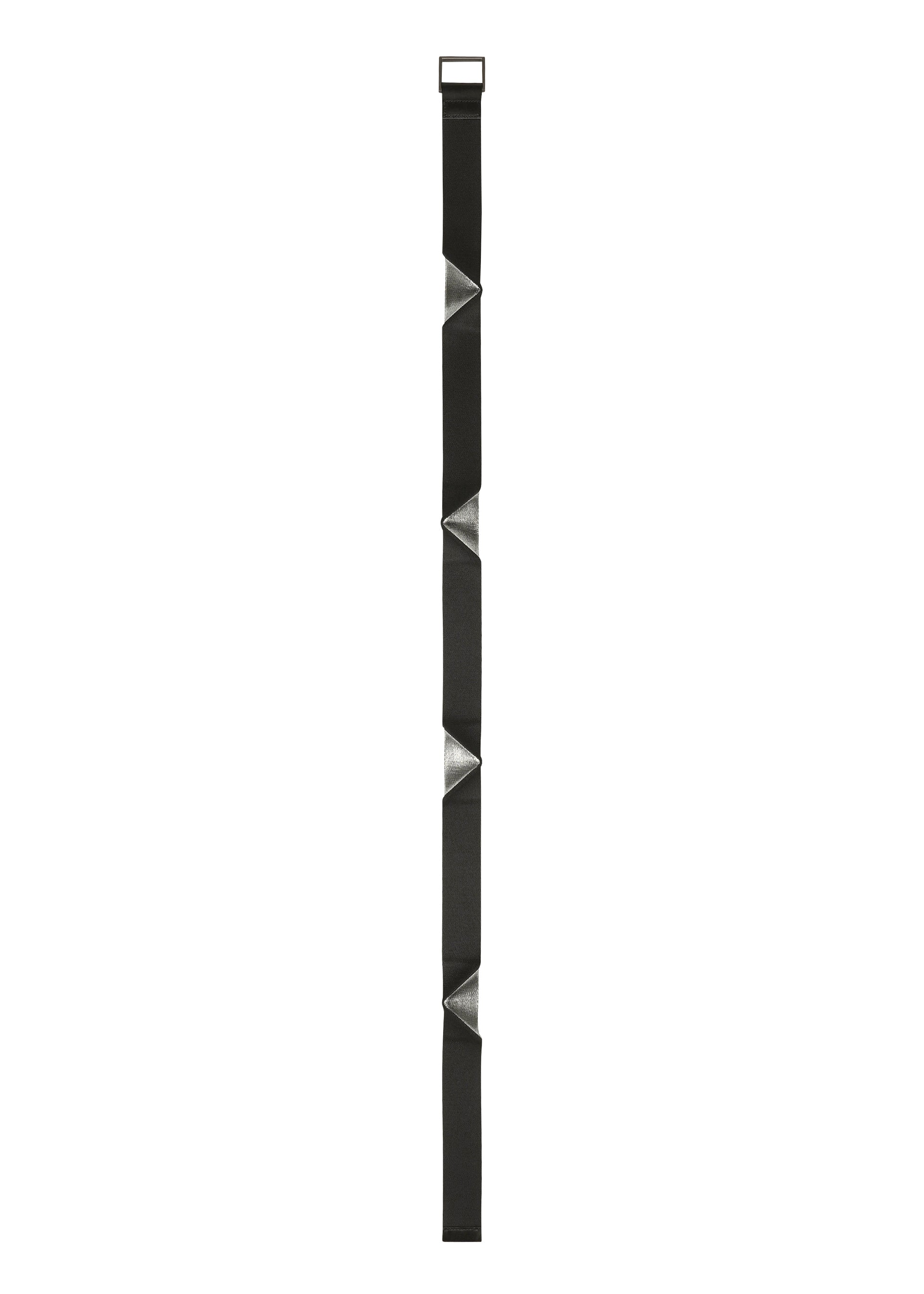 Zoomed view The F-BE by 132 5. ISSEY MIYAKE is a long, black reversible belt with a rectangular buckle and four silver triangular foil-pressed accents for unique style.