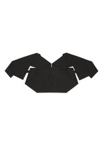 The F-BT by 132 5. ISSEY MIYAKE is a black origami-inspired bat-shaped figure with outstretched wings, crafted using precise folding techniques, and shown from above on a white background.