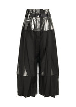 No.3-1 shorts by 132 5. ISSEY MIYAKE feature black, wide-leg design with layered panels, silver accents at the waist, and structured fit. Made from recycled polyester with a high waistband and belt details for a modern look. - BLACK×SILVER （no.91）