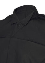 Close-up of the F-SH-2 shirt by 132 5. ISSEY MIYAKE, featuring a black standing collar, a single visible button, and crisp, structured fabric. The shirt appears neatly pressed and formal.