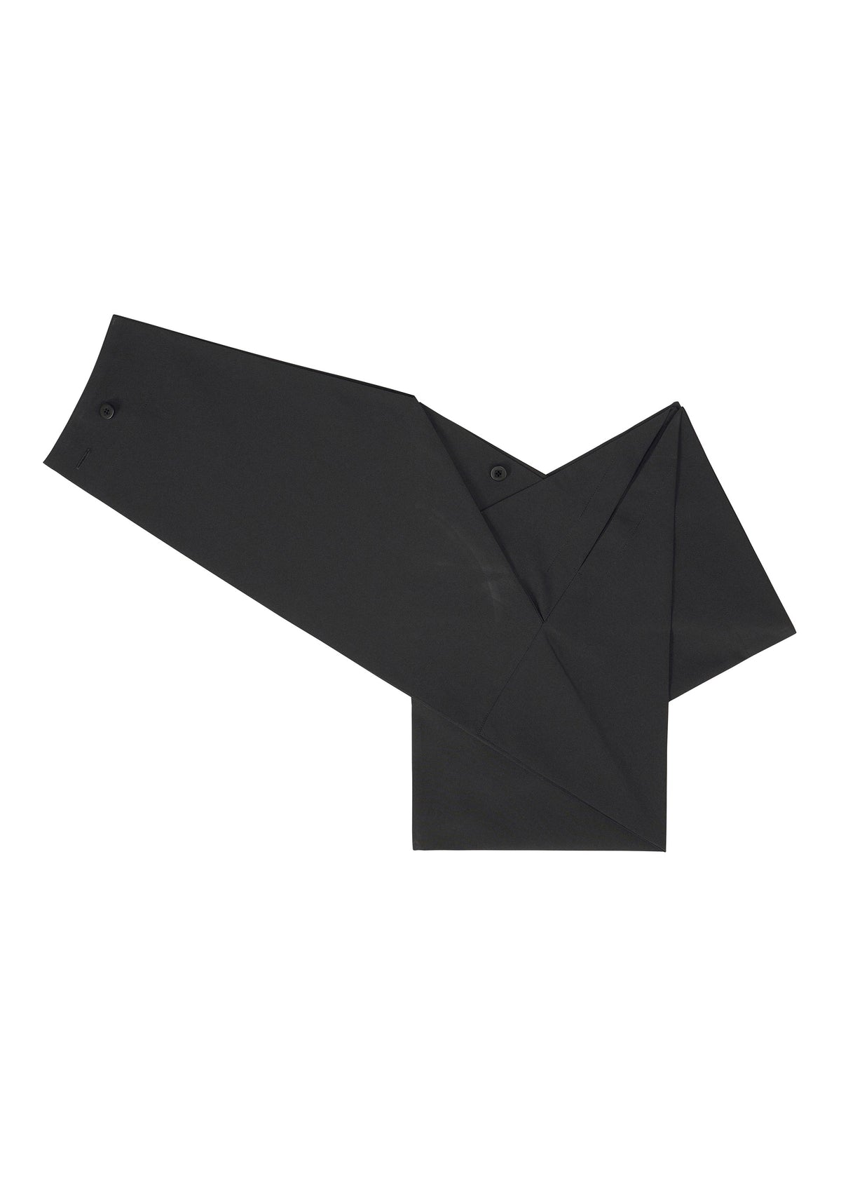 The F-SH-2 shirt by 132 5. ISSEY MIYAKE is a black, geometric-shaped piece with a standing collar and sharp folds, featuring buttons and crafted from recycled polyester fabric, laid flat on a white background. view 8 of 12