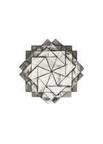 The No.10-1 by 132 5. ISSEY MIYAKE features a geometric abstract pattern of overlapping translucent polygons and angular lines in grayscale, echoing the crisp symmetry of a haori jacket, all set against a white background.
