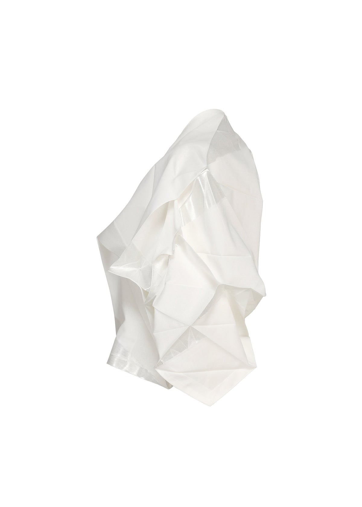 No.1-2 by 132 5. ISSEY MIYAKE features a white, sculptural design with crumpled folds and angular curves, evoking the textured look of crimped foil, shown isolated against a plain white background. view 4 of 9
