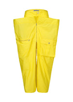 The AERIAL STEEL pants by ISSEY MIYAKE feature a bright yellow, glossy crinkled taffeta, wide-leg silhouette, high waist, front zipper, and side flap pocket for modern elegance and standout style. - YELLOW (no.52)
