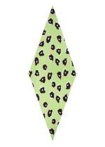 The VERVE PLEATS STOLE by ISSEY MIYAKE features a diamond shape, hand-drawn design, light green background, and black, pink, and white leopard print pattern.