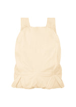 The ISSEY MIYAKE PAPER BALLOON 2 is a plain beige cloth backpack with wide straps, shown empty against a white background. It features a simple, casual design with crinkled texture and gathered fabric at the bottom corners. - EGG BEIGE （no.49）