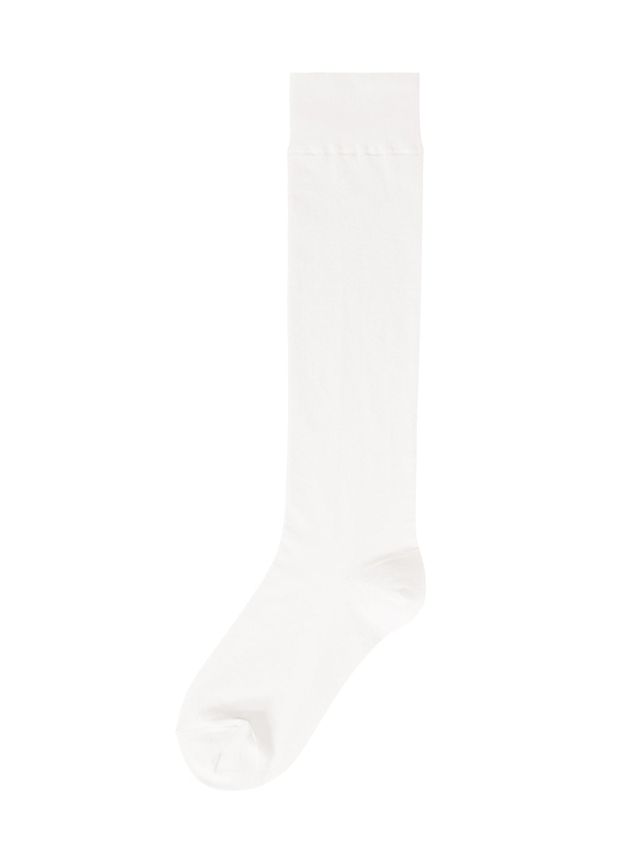 The SHEER SOCKS by ISSEY MIYAKE, featuring a subtle brand logo, are shown in plain white and knee-high length against a solid white background. view 1 of 8