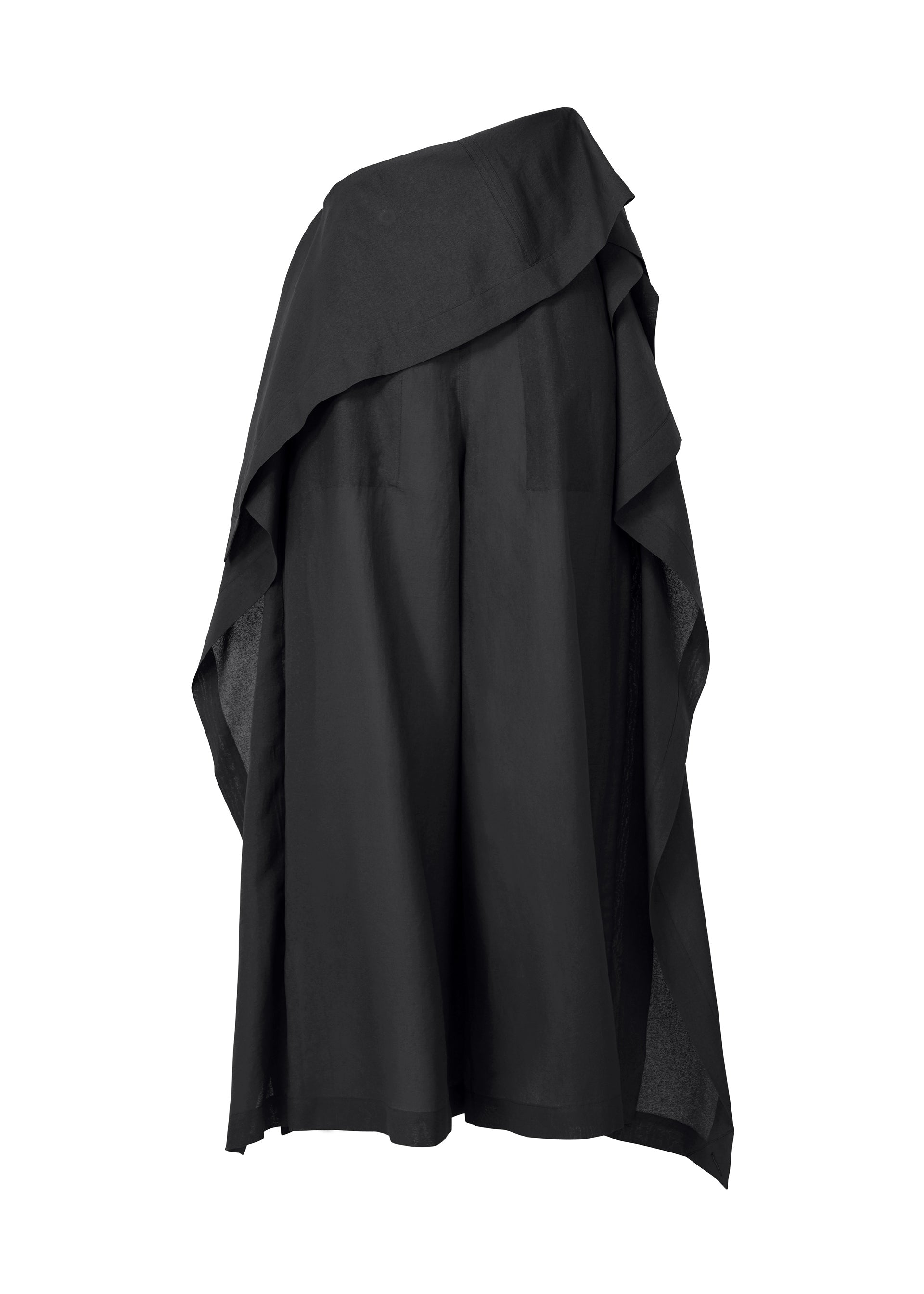 Zoomed view ALL SQUARES by ISSEY MIYAKE: Black wide-leg pants in ultra-fine polyester, featuring an asymmetrical draped overlay for a layered, flowing look. Modern and stylish design with lightweight fabric. - BLACK （no.15）