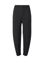 ISSEY MIYAKE SLEEK PLEATS leggings shown on a white background, featuring a black honeycomb-like pattern, high elastic waistband, and subtle glossy texture for stylish appeal. - BLACK （no.15）