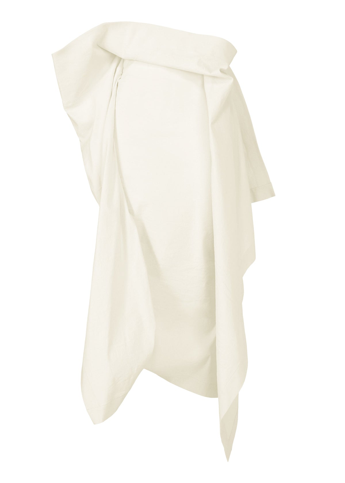 A piece of off-white textured cotton skirt fabric from the CONCEALED collection by ISSEY MIYAKE is draped and folded in an abstract manner against a white background. view 1 of 7