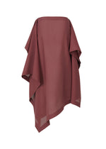 The ALL SQUARES by ISSEY MIYAKE is a maroon, asymmetrical poncho-style garment in ultra-fine polyester, featuring wide draping sides and a loose fit, shown on a white background.