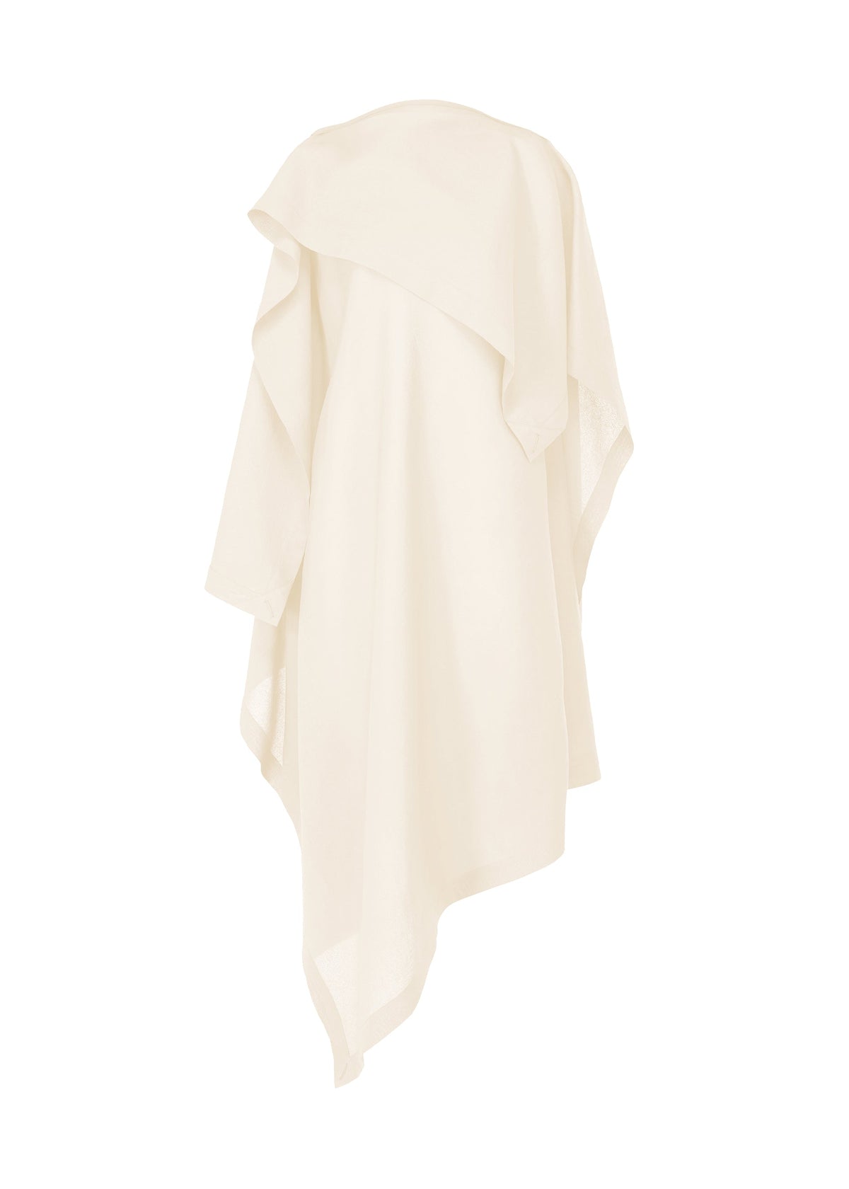 The ALL SQUARES poncho by ISSEY MIYAKE is a cream asymmetrical shawl with flowing lines, loose sleeves, and a layered look, crafted from ultra-fine polyester and showcased on a white background. view 1 of 8