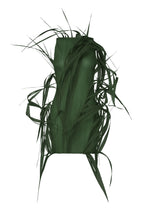 The ISSEY MIYAKE URBAN JUNGLE is a strapless green dress featuring pleated textures and dramatic, leafy fringe radiating outward, evoking a bold, sculpted look. - DARK GREEN （no.63）