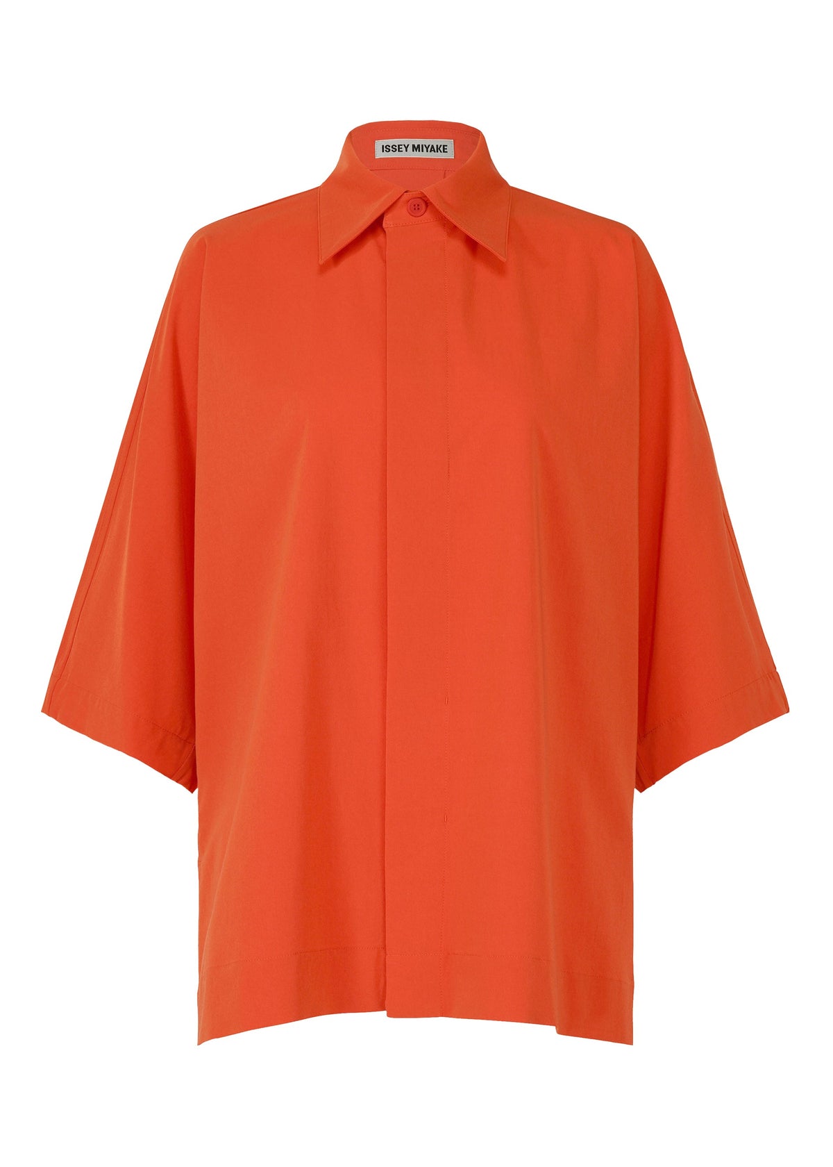 The ISSEY MIYAKE LOOPED shirt is a loose-fitting, short-sleeve, button-up in bright orange with a regular collar and slightly boxy silhouette. view 2 of 7