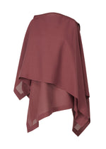 A maroon, asymmetrical poncho with layered fabric and a pointed hem from ISSEY MIYAKE's ALL SQUARES collection, shown on a plain white background. - BURGUNDY (no.85)