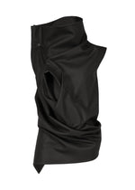 A draped piece of black, silky fabric with abstract folds against a white background evokes the sleek lines of the ISSEY MIYAKE PEU FORM³ top. - BLACK (no.15)