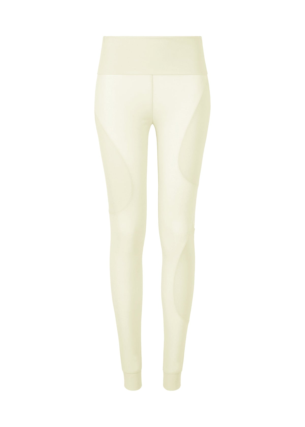 ISSEY MIYAKE’s A SHOPPER'S BODY: High-waisted, full-length stretch jersey pants in light cream with a fitted silhouette and subtle seam details on thighs and knees. No images available. view 1 of 4