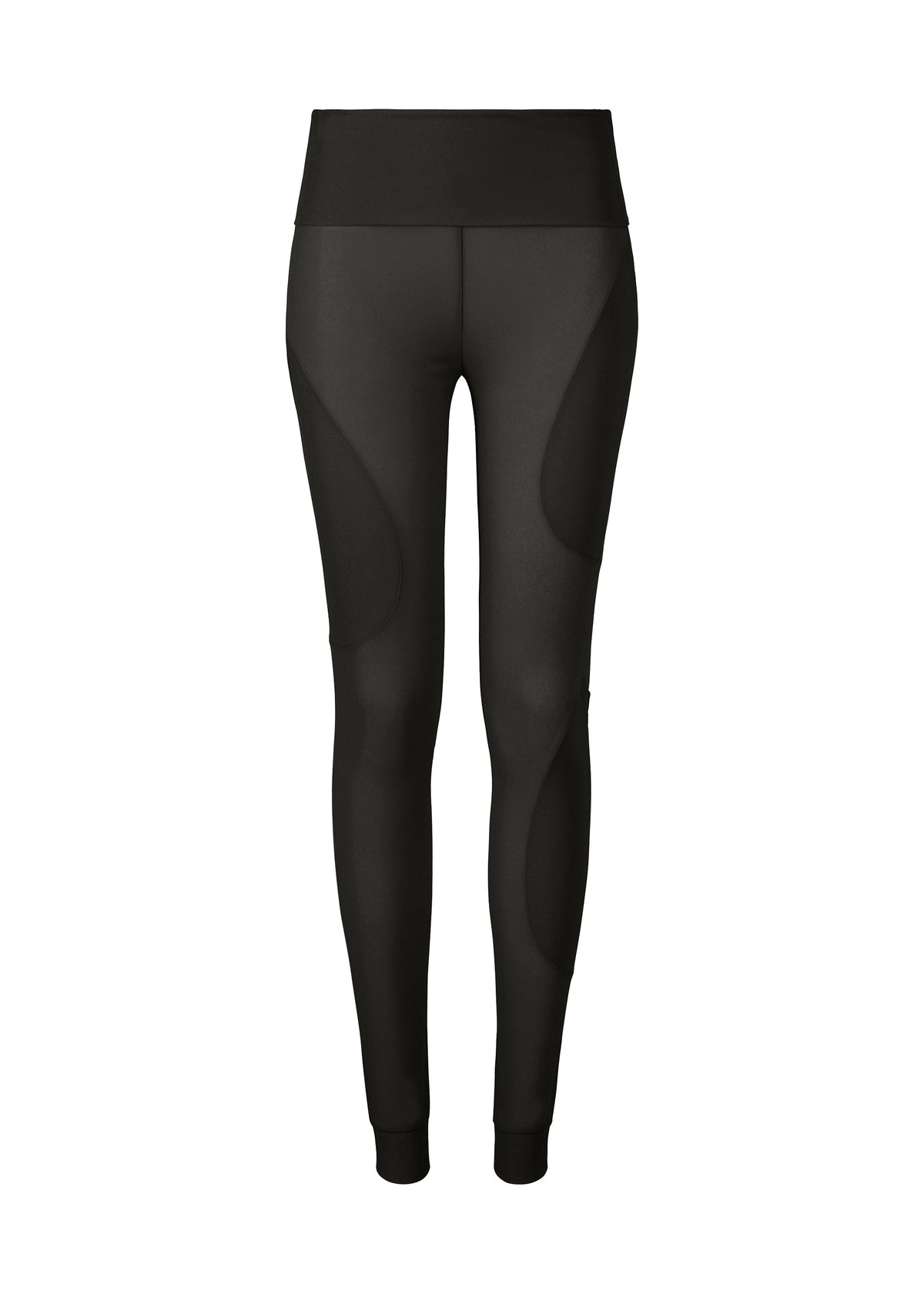 ISSEY MIYAKE A SHOPPER'S BODY: Black high-waisted athletic leggings featuring unique pockets and subtle mesh panels on the thighs and calves, shown against a white background. view 2 of 4