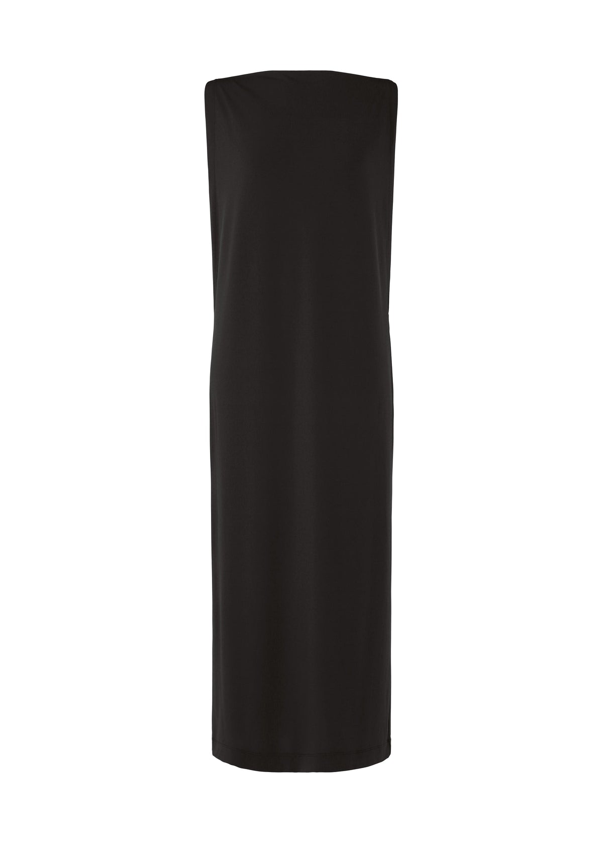 The ISSEY MIYAKE DRAPE JERSEY-66 is a sleeveless black dress with a straight silhouette, high neckline, and subtle draped design, shown on a plain white background. view 2 of 7