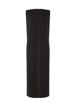 The ISSEY MIYAKE DRAPE JERSEY-66 is a sleeveless black dress with a straight silhouette, high neckline, and subtle draped design, shown on a plain white background. - BLACK （no.15）