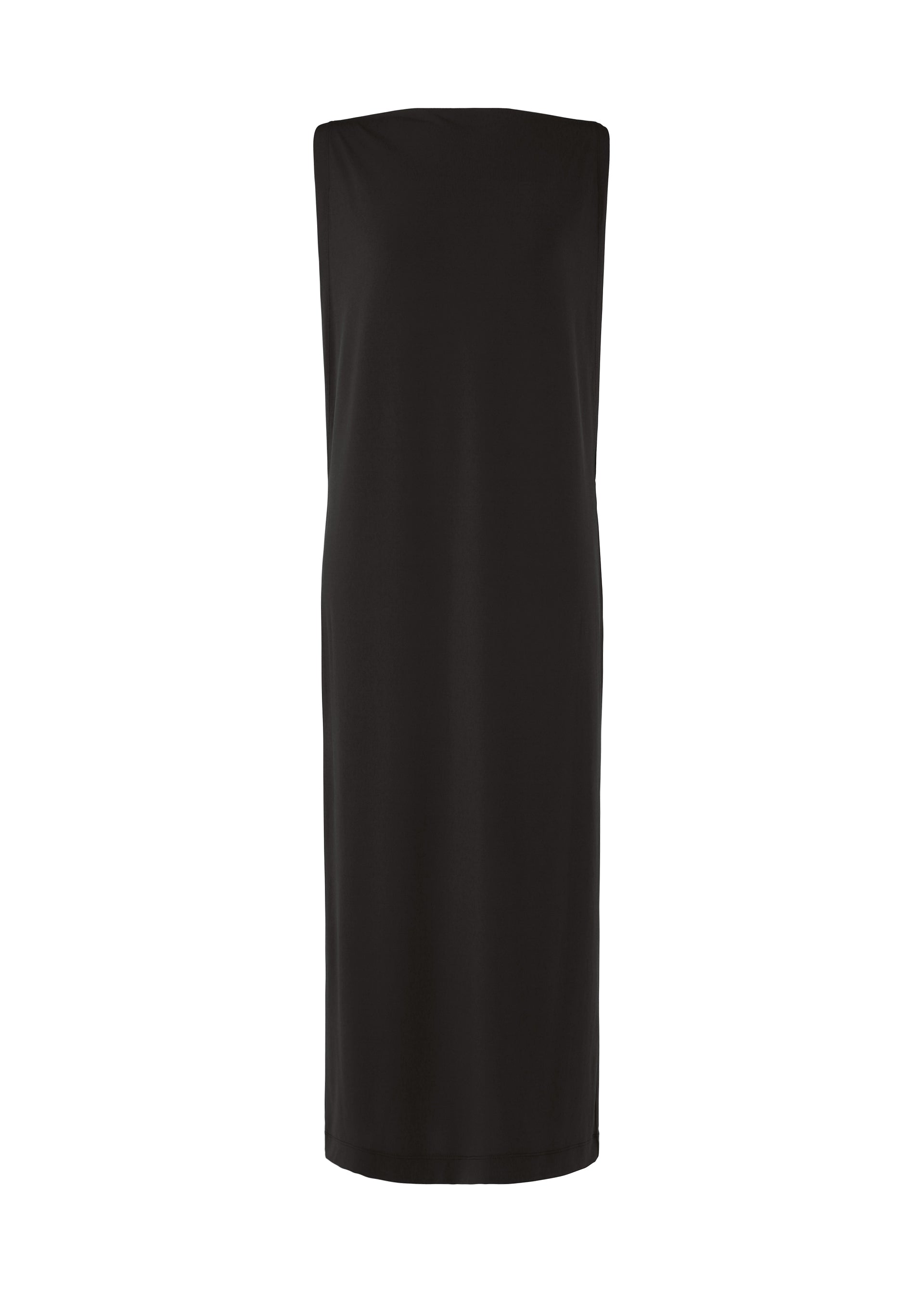 Zoomed view The ISSEY MIYAKE DRAPE JERSEY-66 is a sleeveless black dress with a straight silhouette, high neckline, and subtle draped design, shown on a plain white background. - BLACK （no.15）