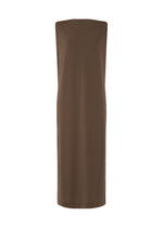 The ISSEY MIYAKE DRAPE JERSEY-66 is a brown, sleeveless knee-length dress with a straight, flowy draped design, shown against a plain white background. - DARK BROWN （no.45）