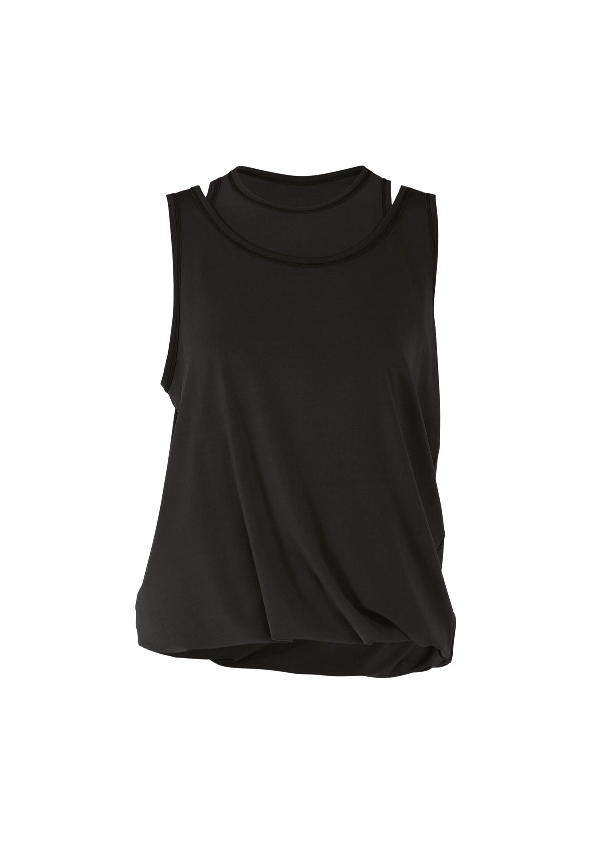 The ISSEY MIYAKE DRAPE JERSEY-66 is a sleeveless black top with a relaxed fit, round neckline, and subtle drape, shown on a plain white background. view 2 of 8
