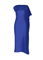 The ISSEY MIYAKE CONCEALED KNIT dress is a sleeveless, royal blue midi with an asymmetrical one-shoulder draped design, crafted from a lightweight lyocell blend for an elegant flow. - STARLING BLUE （no.74）