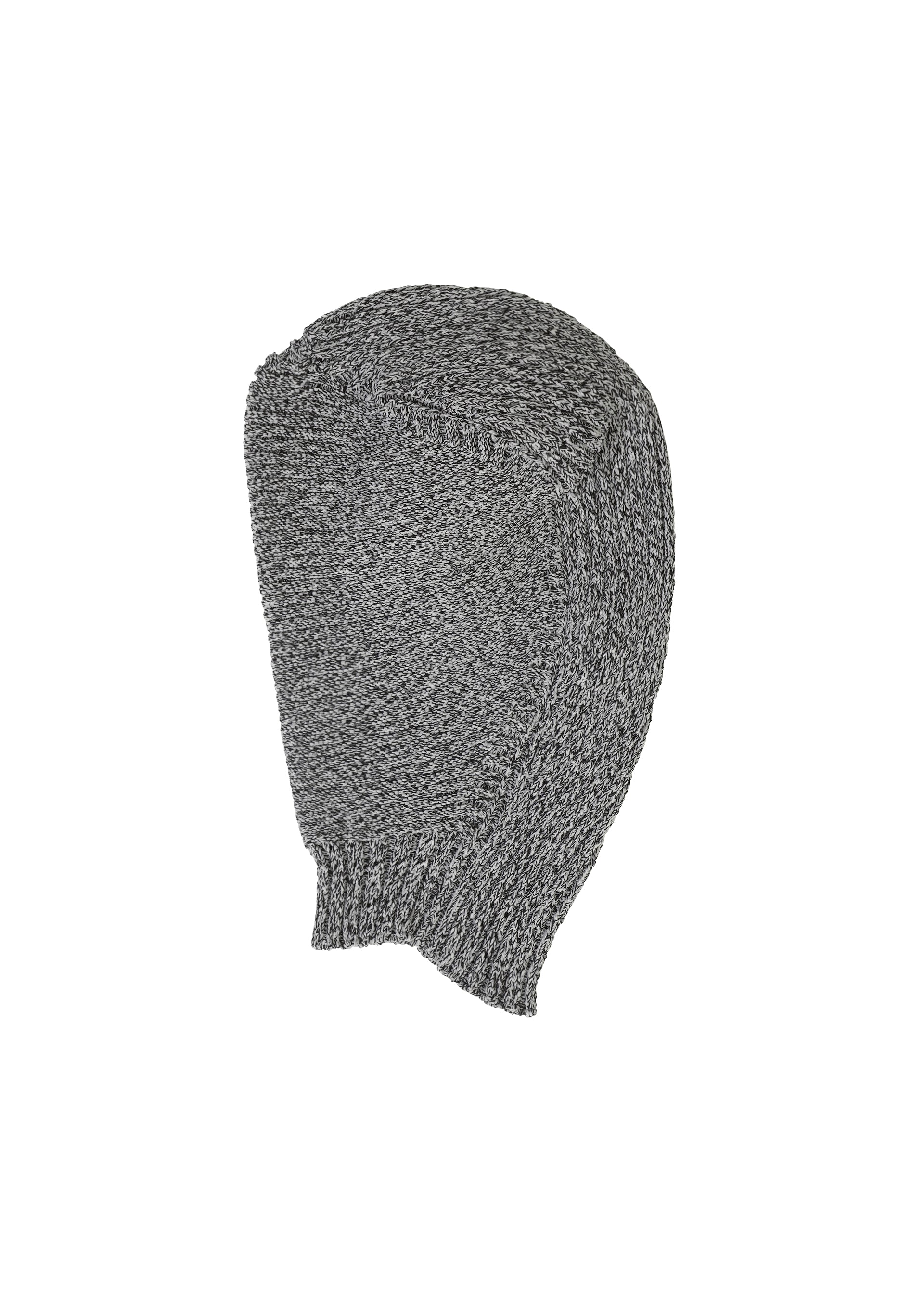Zoomed view The ISSEY MIYAKE FOUND STONE BEANIE is a gray, seamless balaclava with a textured pattern, shown against a white background. It covers the head and neck with a face opening, blending comfort and style. - GRAY （no.12）