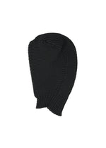 The FOUND STONE BEANIE by ISSEY MIYAKE is a black knitted balaclava featuring a textured, three-dimensional pattern, covering the head and neck with a face opening. Displayed against a plain white background. - BLACK （no.15）