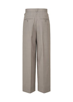 Back view of the HONEST ENSEMBLE straight-leg dress pants by ISSEY MIYAKE in light gray, expertly crafted from yarn-dyed wool and featuring two welt pockets, button closures, belt loops, and a smooth, tailored finish.