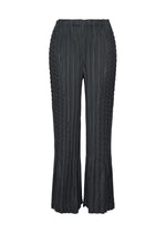 The UNFURLING PLEATS wide-leg pants by ISSEY MIYAKE, in black with vertical accordion folds, an elastic waistband, and a subtly flared hem, are showcased against a plain white background. - DARK NAVY （no.78）