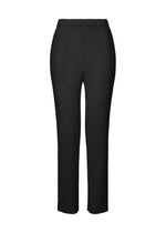 ISSEY MIYAKE HATCHING BOTTOMS in black—high-waisted, pleated straight pants with a distinctive hatching finish—displayed from the front against a white background. - BLACK （no.15）
