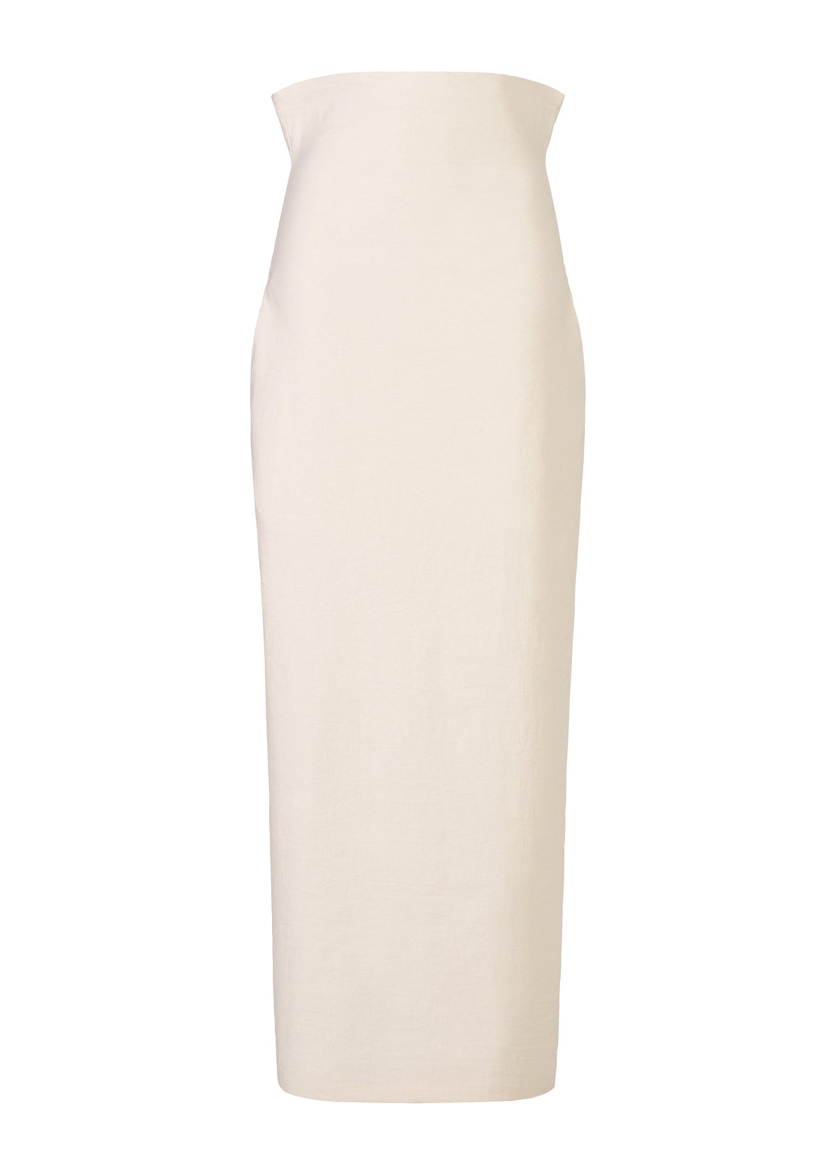 The ALLOW dress by ISSEY MIYAKE is a strapless, form-fitting off-white midi with a straight neckline and minimalist design, crafted from a luxurious washi paper-blend. view 1 of 9