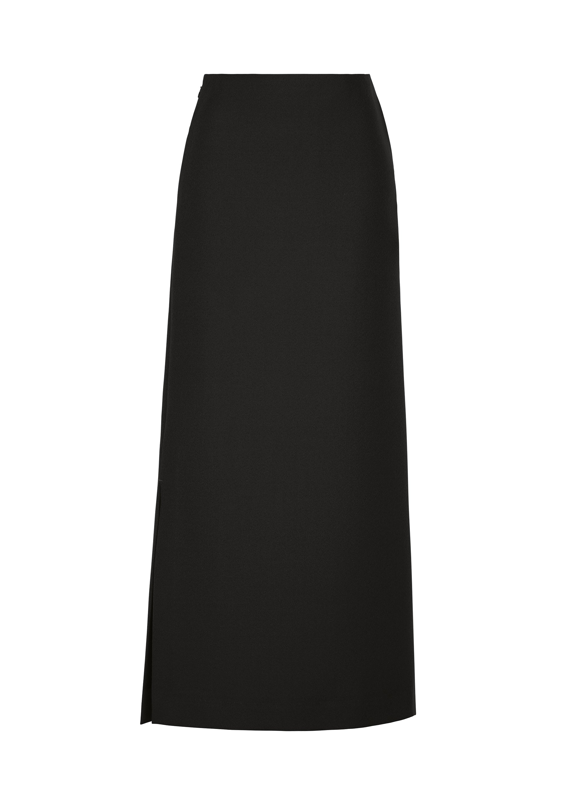 Zoomed view The CALLIGRAPH skirt by ISSEY MIYAKE is a long, straight black piece featuring a high waist and a subtle side slit. Expertly tailored from worsted wool in refined ISSEY MIYAKE style, its simple and elegant design is free of visible embellishments or patterns. - BLACK （no.15）