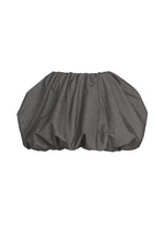 The REFLECTION oversized clutch bag by ISSEY MIYAKE features a charcoal gray, gathered ruched fabric design inspired by the voluminous allure of a silver skirt, creating a puffed appearance against a white background. - GRAY （no.12）