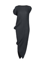 The LEAF PLEATS dress by ISSEY MIYAKE is a black, round-neck design showcasing double-pleating and an asymmetrical leaf-inspired silhouette with soft sculptural contours and distinctive draping, set against a plain white background. - DARK NAVY （no.78）