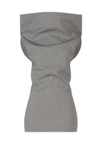 The ALLOW dress by ISSEY MIYAKE is gray with a textured washi paper-blend, featuring a sculptural, fitted silhouette with gathered folds at the waist and hips, a wide neckline, and sleeveless minimalist design against a white background. - GRAY （no.12）