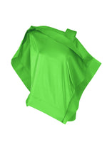 The MERCURY top by ISSEY MIYAKE is a vibrant green piece in luxurious Italian fabric, with wide angular draped panels for a bold geometric silhouette—perfect for special occasions, shown on a white background. - GREEN （no.62）