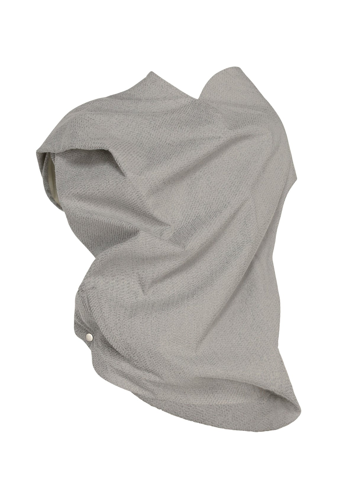 REFLECTION by ISSEY MIYAKE: A light gray, textured fabric with a subtle shimmer draped loosely in a wavy, abstract form against a white background, reminiscent of glowing material. view 1 of 7