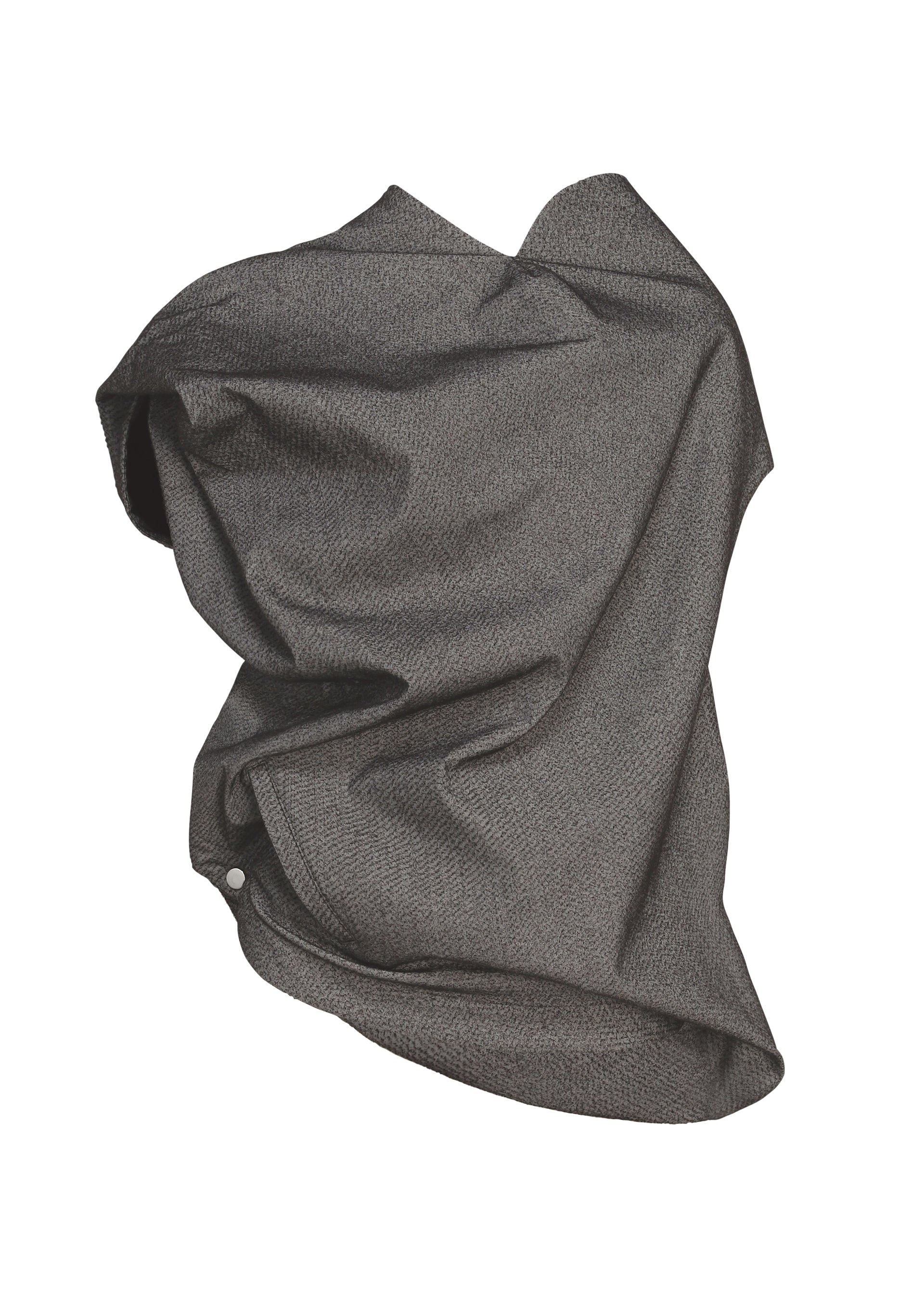 Zoomed view The REFLECTION textile by ISSEY MIYAKE, with its textured gray surface reminiscent of a glowing fabric, is draped and crumpled against a white background, creating soft folds and subtle shadows. - GRAY （no.12）