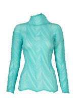 The ISSEY MIYAKE ZIGZAG PLEATS is a fitted, long-sleeve top in light blue, featuring a textured zigzag pattern, pleated design, and high neck, shown against a plain white background. - LIGHT BLUE （no.71）