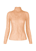 CHIFFON TWIST 2 by ISSEY MIYAKE: a long-sleeve, high-neck top in light beige recycled polyester with a textured, fitted silhouette, shown on a plain white background. - LIGHT PINK （no.21）