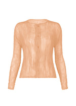 The ISSEY MIYAKE CHIFFON TWIST 2 is a sheer, peach long-sleeve blouse with crinkled texture, round neckline, and five front buttons. - LIGHT PINK （no.21）