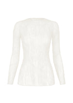 CHIFFON TWIST BK/WT long-sleeved, semi-sheer white top in a vertical pleated texture. - WHITE （no.01）